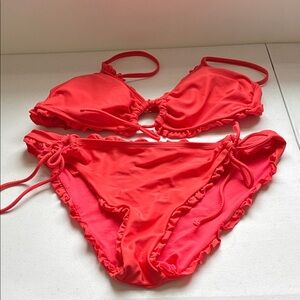Shade & Shore Red Ruffled Tie-Side Bikini Set